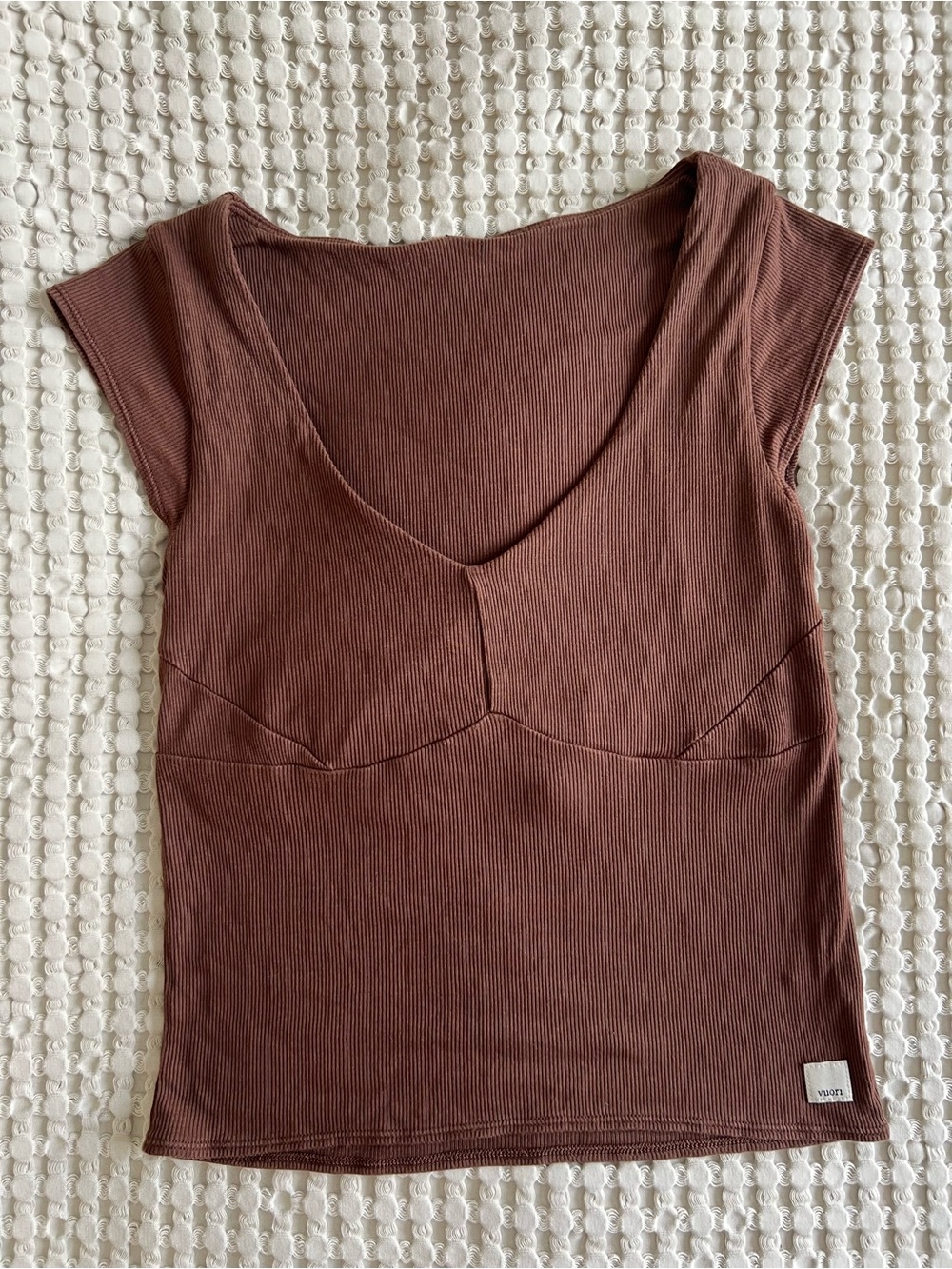Vuori Brown Ribbed Sleeveless Cove V Neck in Pepper Size S